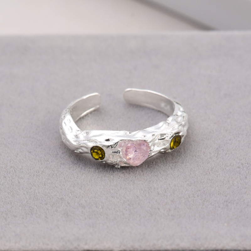 Niche Desain Gadis Cincin Tekstur Tidak Teratur Cincin Aksesoris Perhiasan Pesta Minimalis Cincin Berlian Pink Manis