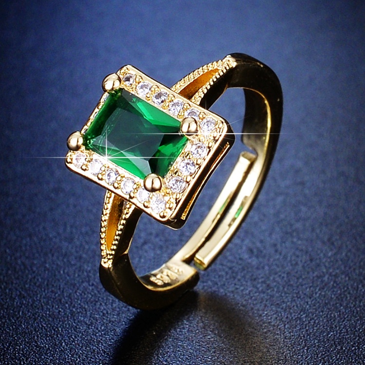 Goldkingdom Fashion Perhiasan Aksesoris Ready Stock Zamrud Zirkon Cincin Net Merah Hot Jual Produk Baru Berlian Penuh Putri Taring Terbuka Cincin