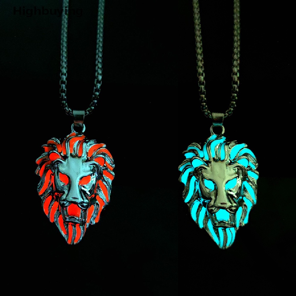 Hbid Kepribadian Kepala Singa Punk Glow Liontin Kalung Untuk Pria Glow In The Dark Hewan Sweater Rantai Bersinar Kalung Hiphop Perhiasan Aksesoris Glory