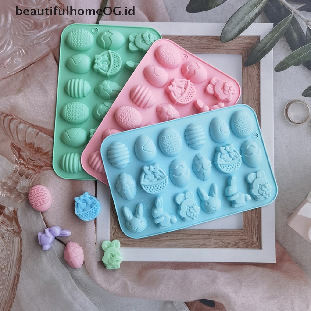 // Beautifulhomeog.id// 1Pc Cetakan Silikon Paskah 18rongga Kelinci Cetakan Kue Coklat Telur Berwarna **