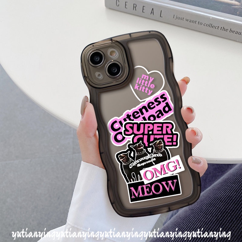 IPHONE Casing Ponsel Fashion Kompatibel Untuk Iphone11 13 12 Pro Max XR 14 7 8 Plus X XS Max 6s 6 14 Plus SE 2020 Merek Trendi Stiker Label Kucing Keren Bergelombang Tepi Soft Case