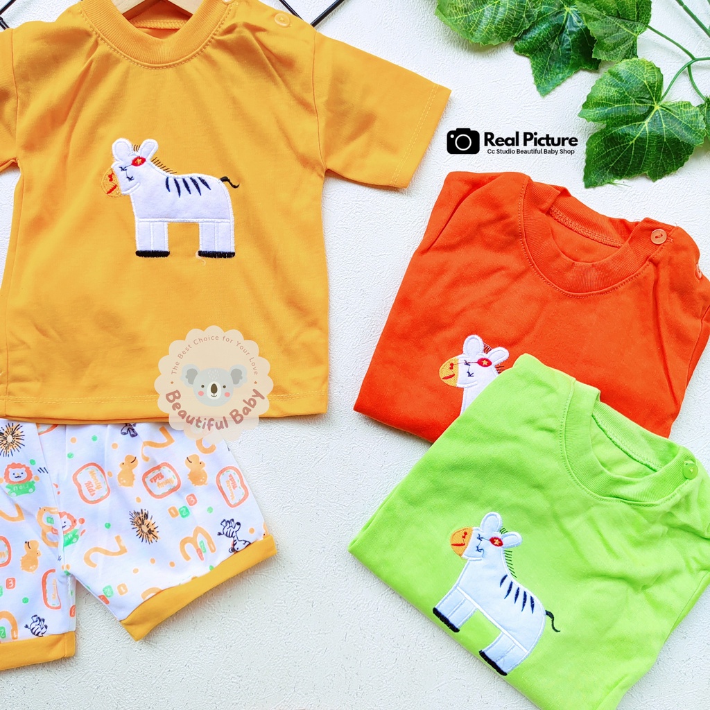 Baby.ou - Setelan Baju Bayi Tangan Pendek Celana Pendek Motif Bordir Zebra / Setelan Pendek Bayi  / Baju Bayi Panjang Merk Yansur Baby / Set Harian Bayi
