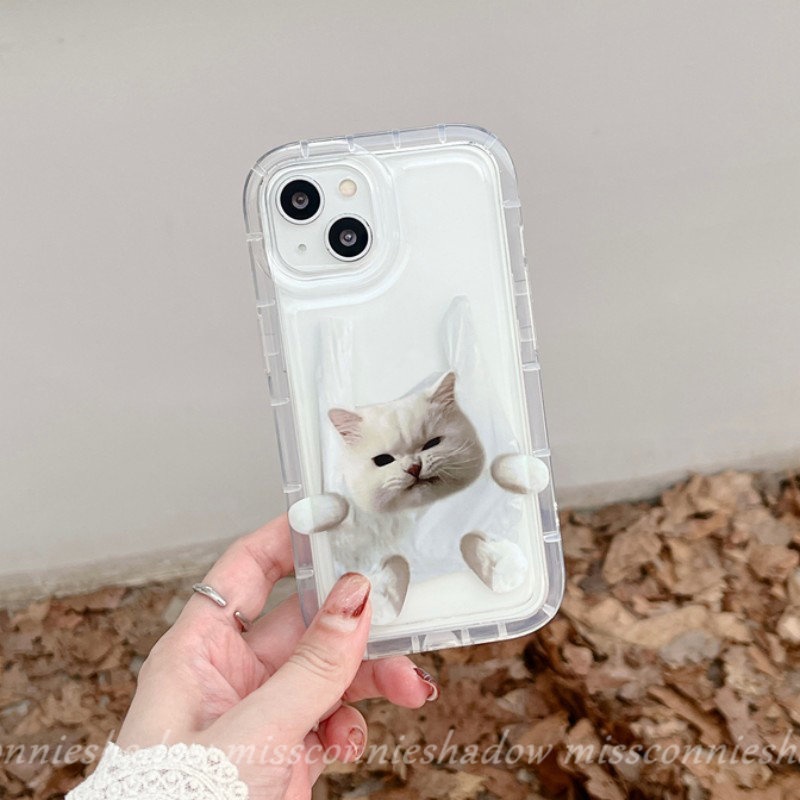 Case Airbag Kartun Kucing Anjing Lucu Kompatibel Untuk iPhone 7Plus 8Plus 11 14 13 12 Pro MAX 6 6S Plus XR X XS MAX Shockproof Lembut TPU Silicon Bening Pasangan Ponsel Cover