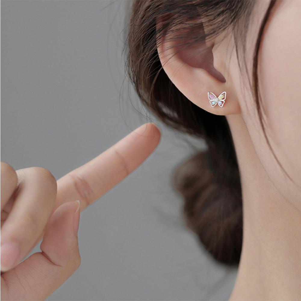 Timekey Anting Kupu-Kupu Warna-Warni Sederhana Temperamen Telinga Studs Wanita Serbaguna Anting Perhiasan Aksesoris F1K8