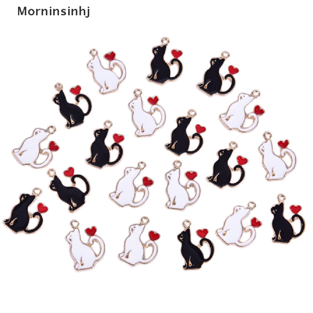 Mornin 10Pcs/Set Enamel Alloy Kucing Cinta Hati Ch Liontin Perhiasan DIY Membuat Craft id