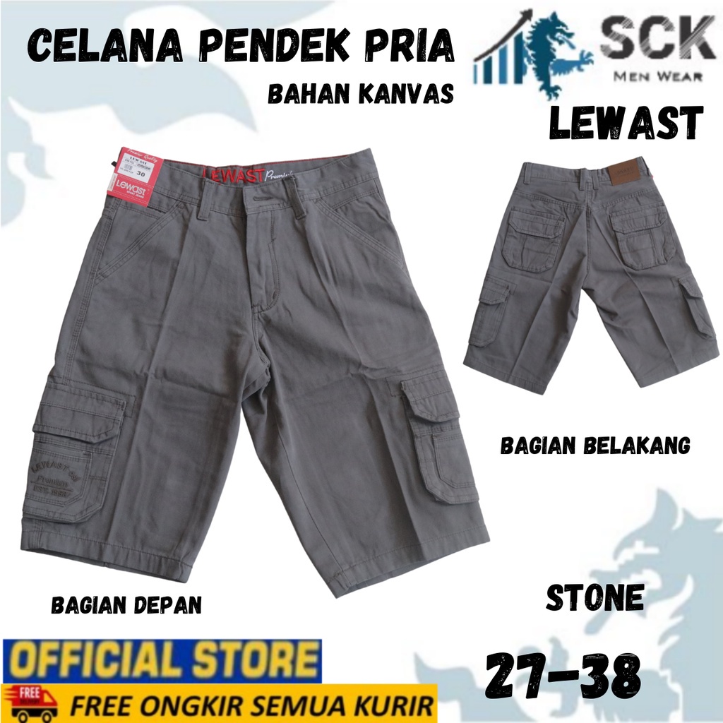 Celana Pendek LEWAST CARGO Bahan Katun ukuran 27-32 / Pakaian Pria / Celana Kantong Banyak Laki - sckmenwear GROSIR