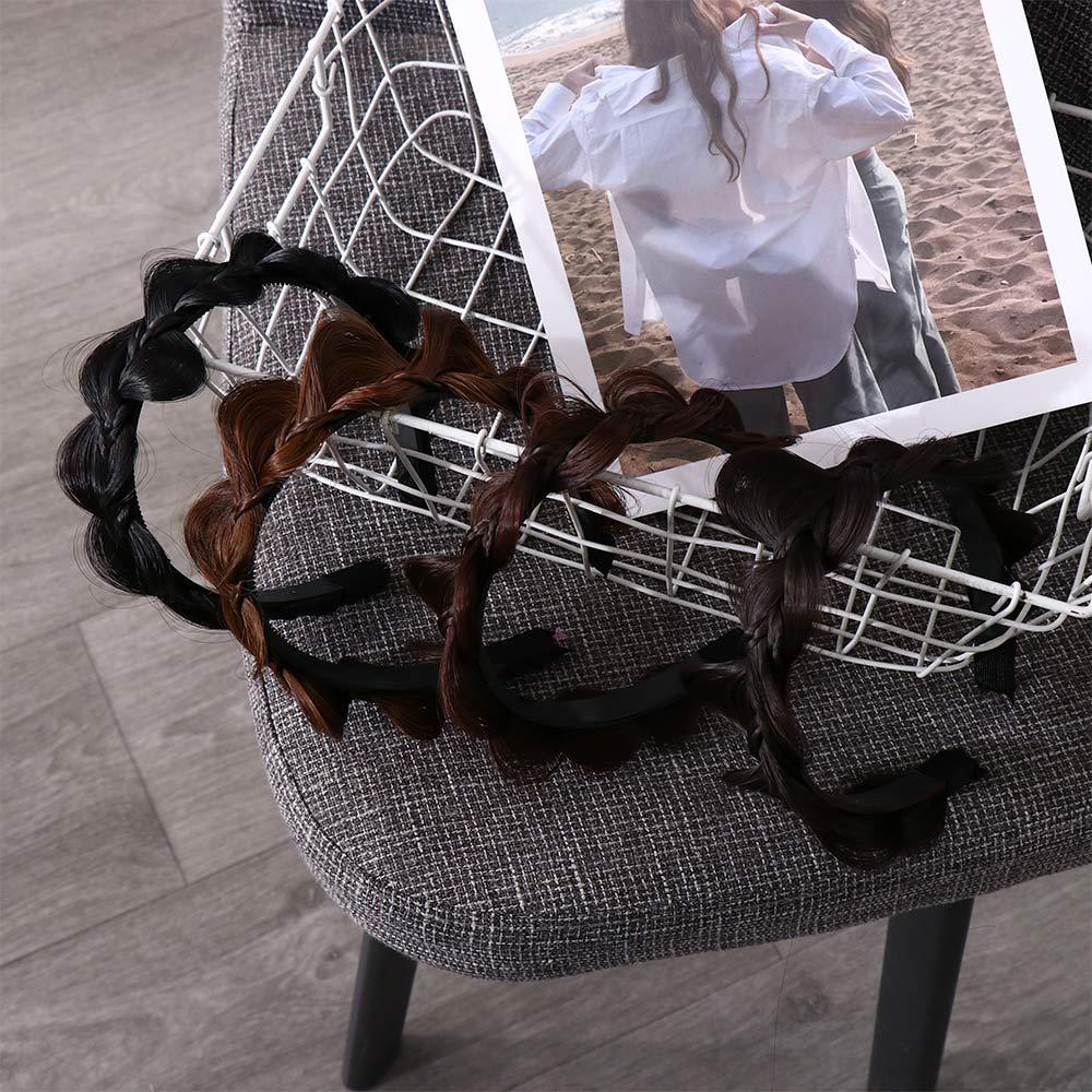 Agustinina Wig Bando Manis Retro Twist Braided Fishbone Braid Non-slip Cuci Muka Bando Perempuan Hairbands