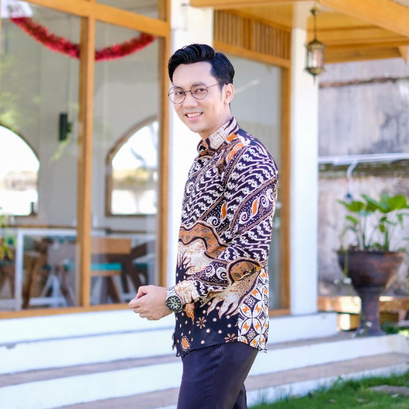 Batik Premium Pria Slimfit Lengan Panjang Batik Kertojoyo Terbaru free box eksklusif dan masker