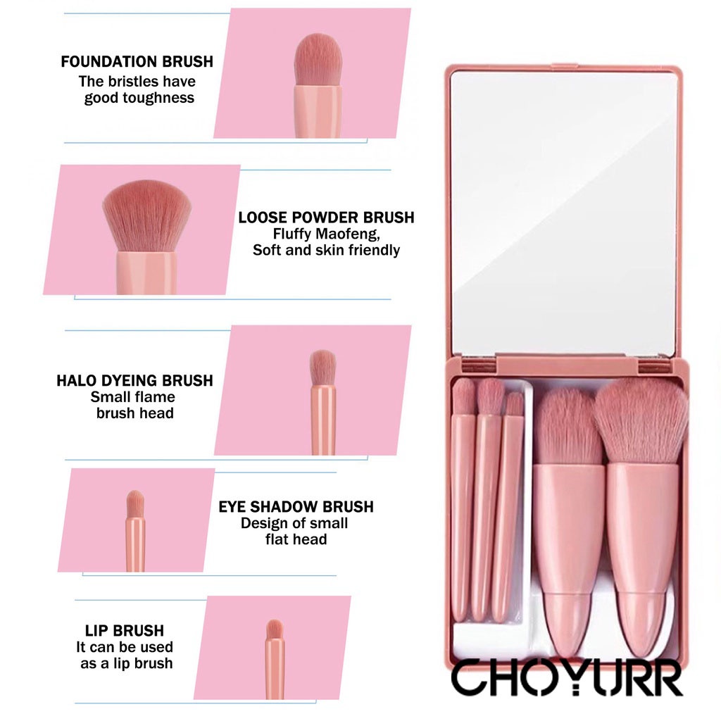 【COD】Make Up Brush Set 5 Pcs Powder / Foundation /  Eyeshadow /  Concealer / Brush / Lip Brush Portable Cermin Beauty MakeupTool Import-CH