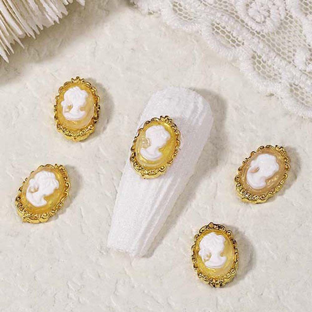 Mxbeauty Dekorasi Kuku Pesona Kuku Retro Gaya Klasik Eropa Gadis Kepala Baroque Pengadilan Hiasan Kuku 3D Nail Art Drills