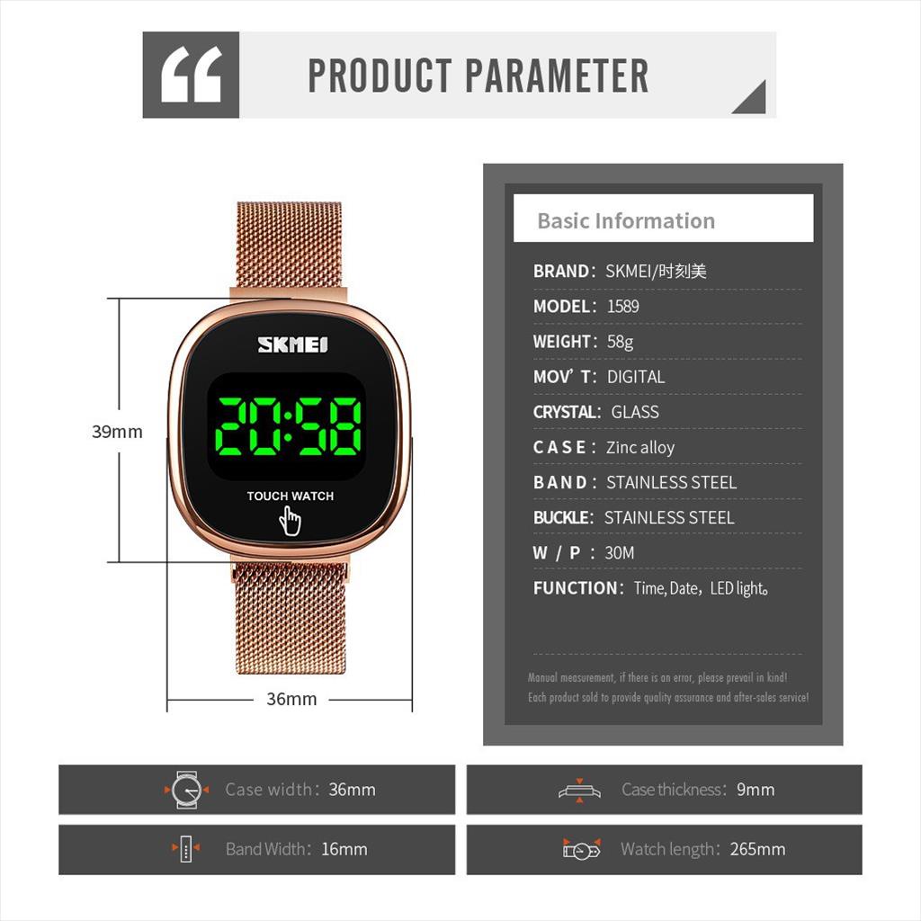 SKMEI 1589 Jam Tangan Digital Layar Sentuh Led Stainless Steel Anti Air Untuk Unisex