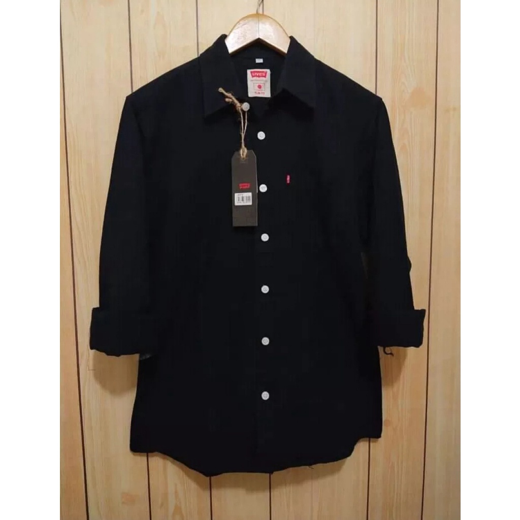 Terwuwu kemeja panjang pria cowok gatlemen cowok biru navy dongker polos formal kantor Real pick-1
