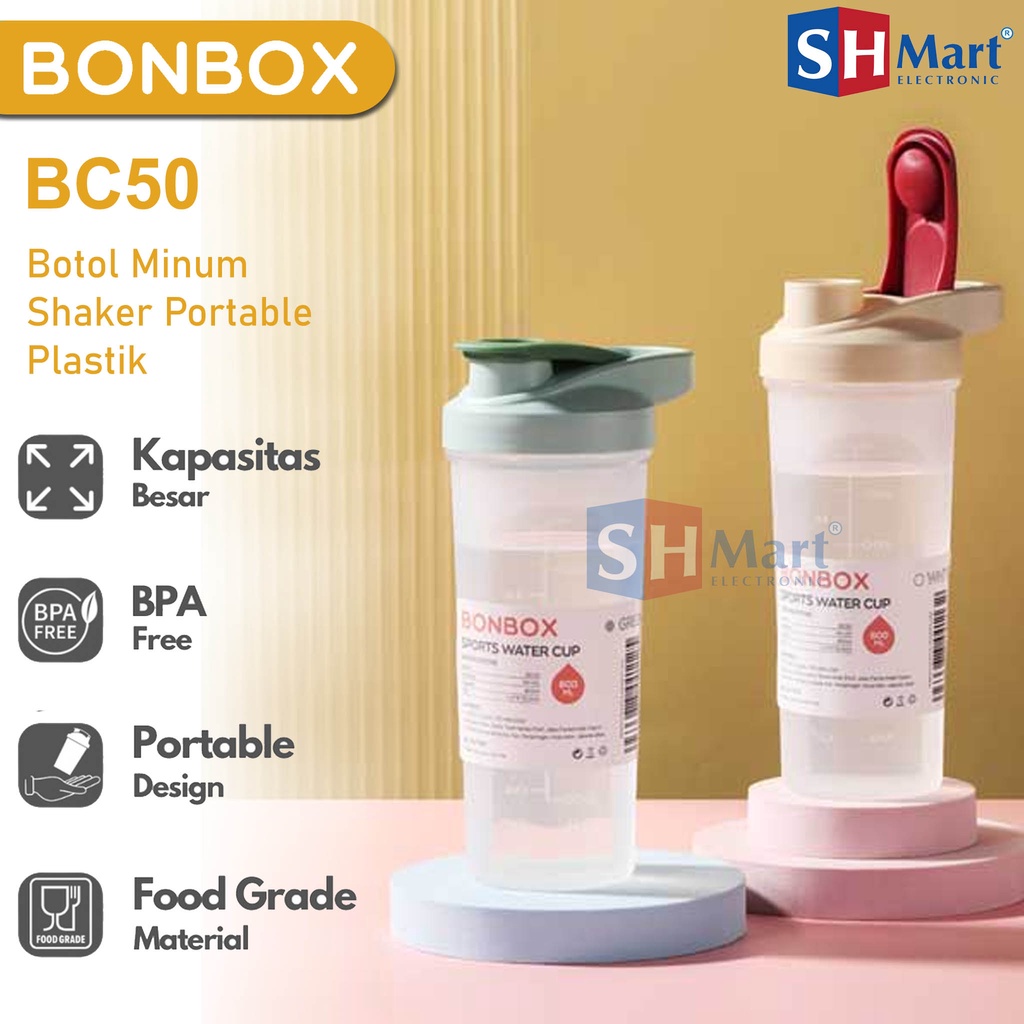 BONBOX BOTOL MINUM SHAKER PORTABLE PLASTIK SPORT ANTI BOCOR FOOD GRADE - GREEN