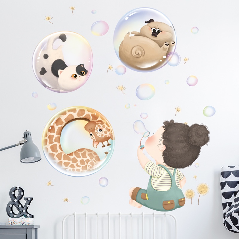 Kartun Lucu Bayi Hewan Dekorasi Kamar Wallpaper Layout Tk Removable Tahan Air Self-adhesive Stiker Dinding