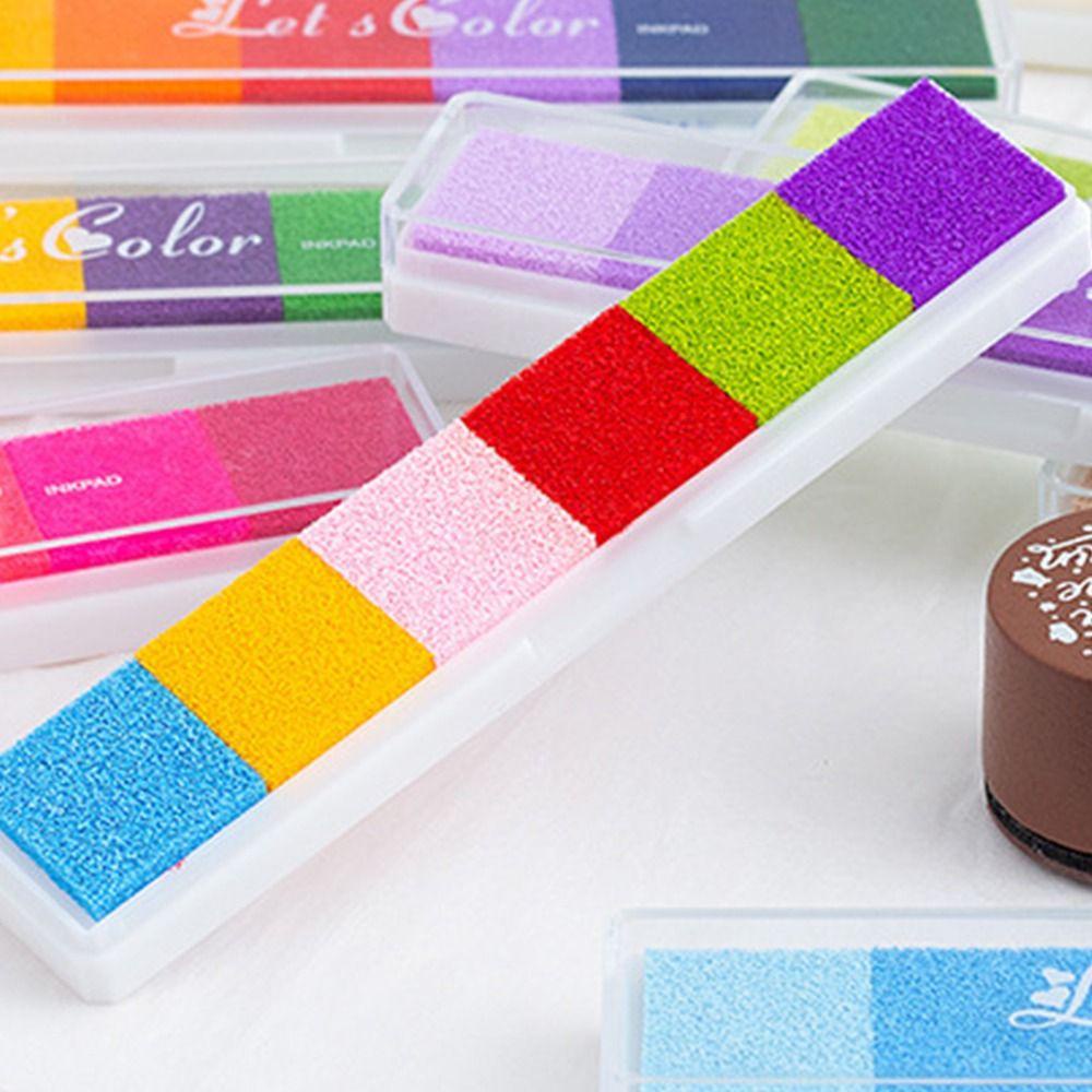 LANFY Rainbow Ink Pad Kreatif Keselamatan Scrapbooking Kantor Sekolah Tangan Akun Baru Lahir Tapak Tinta Pad