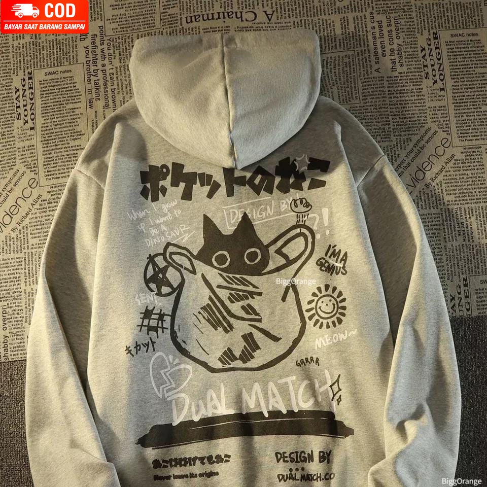 PROMO COD HOODIE UNISEX HOODIE OVERSIZE HOODIE DUAL MATCH CAT SWEATER HOODIE UNISEX ( V1 )