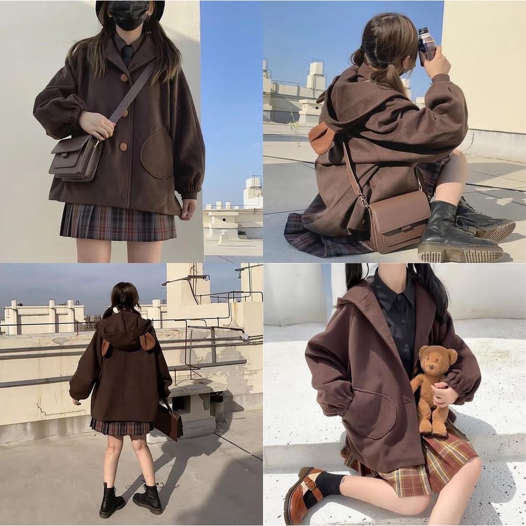 Sweater Hoodie Wanita - HAPPY BEAR SWEATER HOODIE WANITA KOREAN STYLE - Bahan fleece