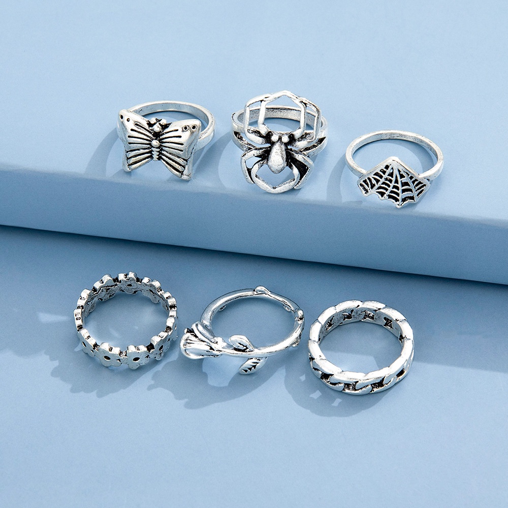 Tren Kepribadian Fashion Jaring Laba-Laba Kupu-Kupu Bunga Geometris Mode Vintage Cincin