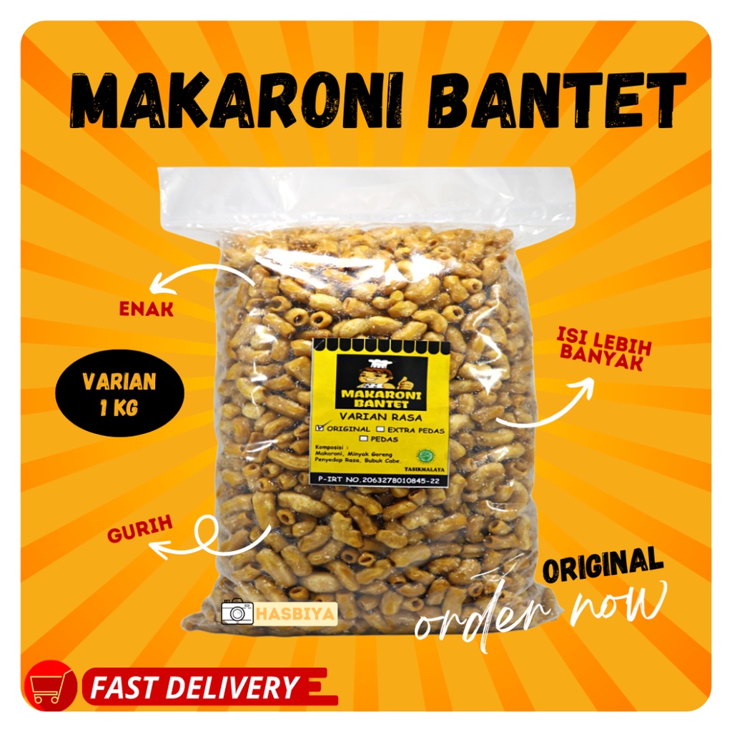 MAKARONI BANTET KILOAN KEMASAN 1 KG - MAKARONI BANTET CAP KOKI KHAS  KOTA TASIKMALAYA - MAKRONI BANTET