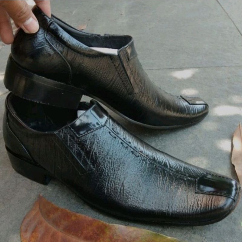 Sepatu Pantofel Pria Kulit Asli Motif Kulit Serat kayu || COD Sepatu Kulit Pria