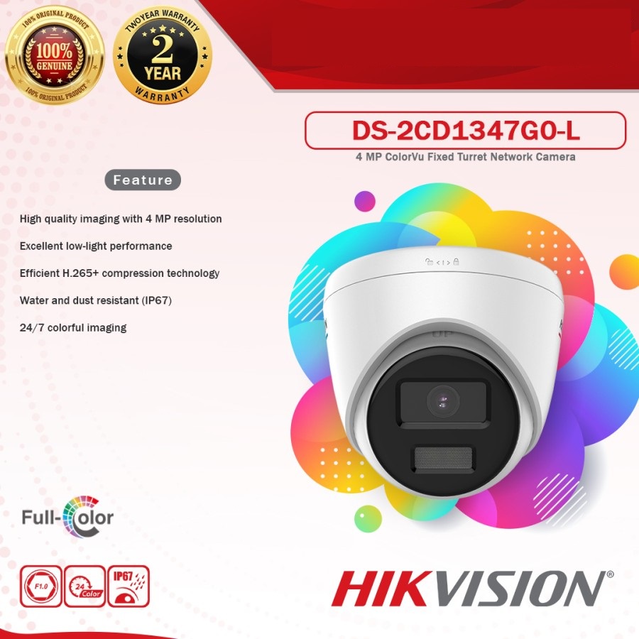 IP CAMERA HIKVISION 4MP COLORVU INDOOR DS-2CD1347G0-L H.265