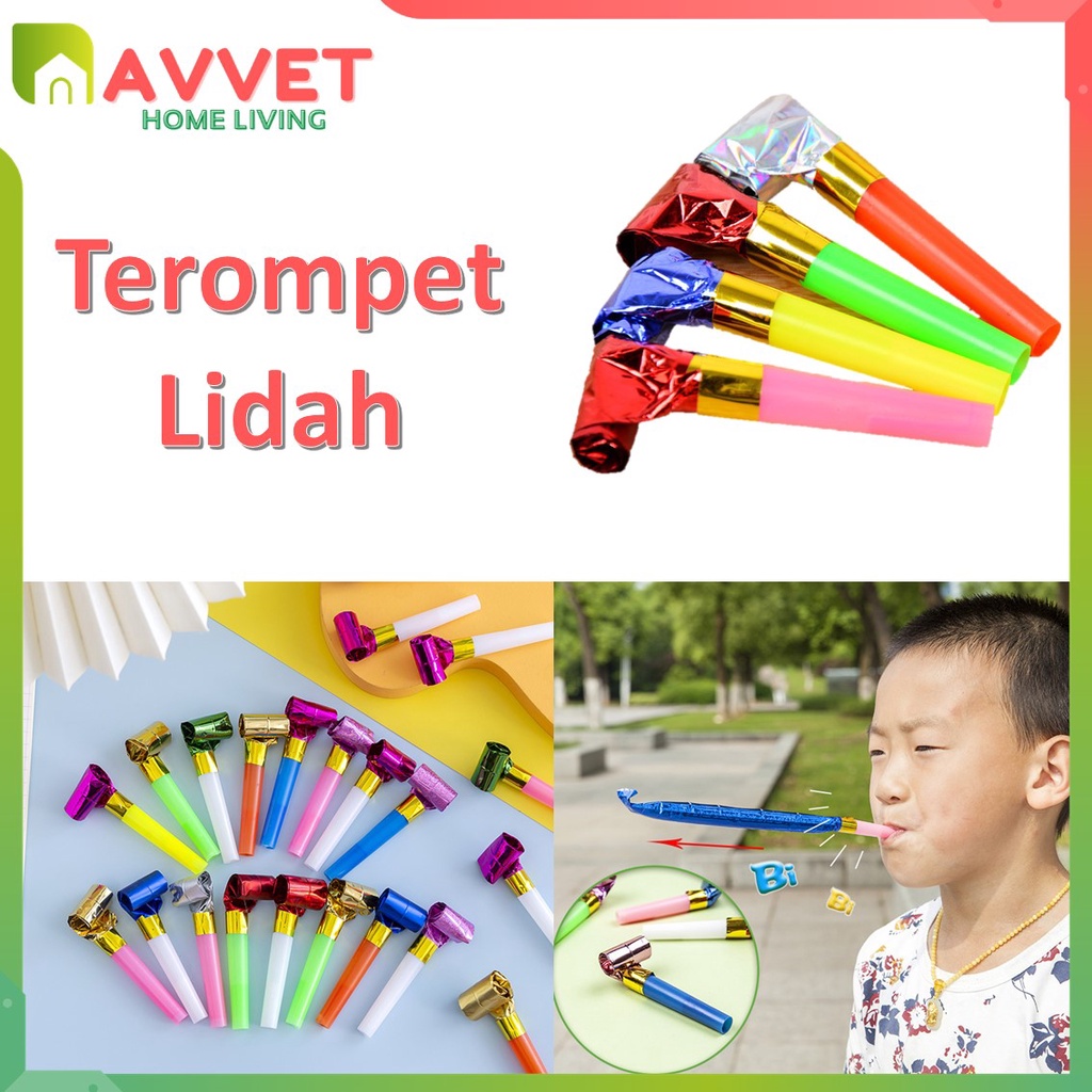 AVVET Terompet Lidah Polos Metalik Peluit Julur Pesta Ulang Tahun Souvenir Ultah Terompet Kecil Murah Import