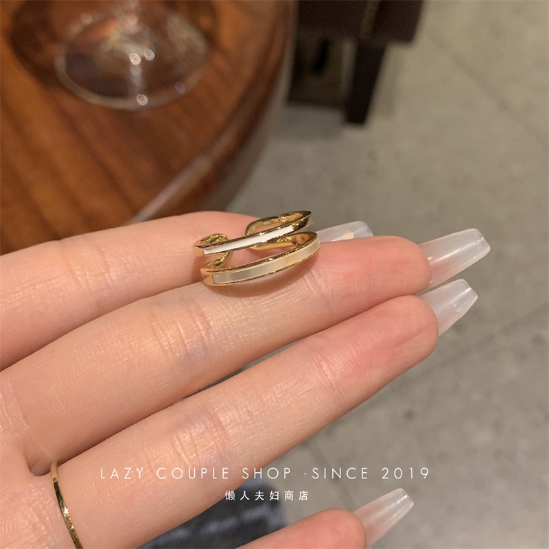 YEEZII 2pcs/set Cincin Emas Terbuka Untuk Wanita Sederhana Adjustable Shell Rings Perhiasan Aksesoris