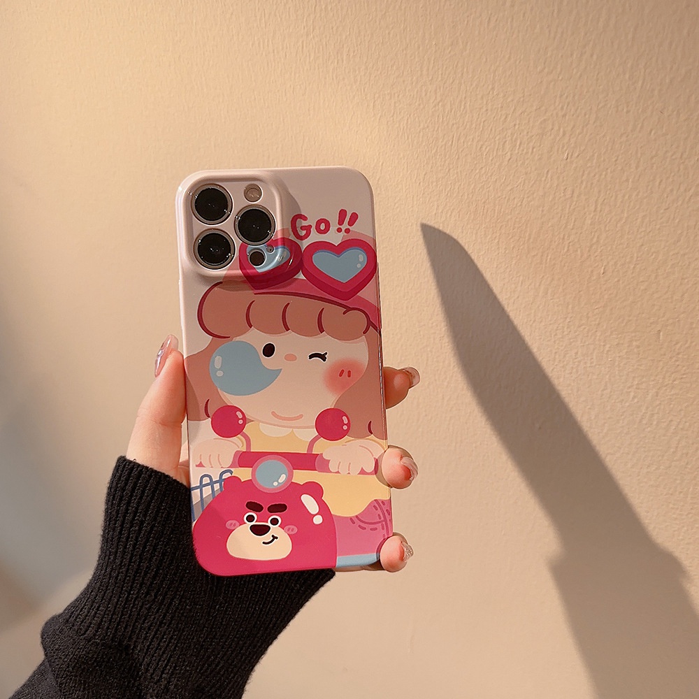 Ins Cute Biker Girl Carton Hard Shell Case Untuk Iphone SE 2020 7 /8 Plus 14x XR XM 11 12 13 PRO MAX Casing Cover Pelindung AT0048