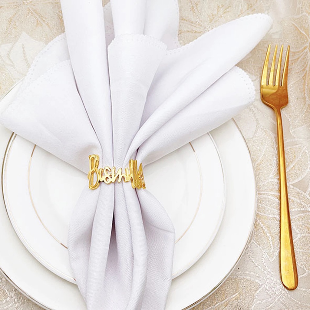 Glaring Bismillah Napkin Ring Bentuk Huruf Tempat Serbet Premium Metal Gold Berkah Napkin Buckle Dekorasi Makan-Meja Untuk Pesta Pernikahan