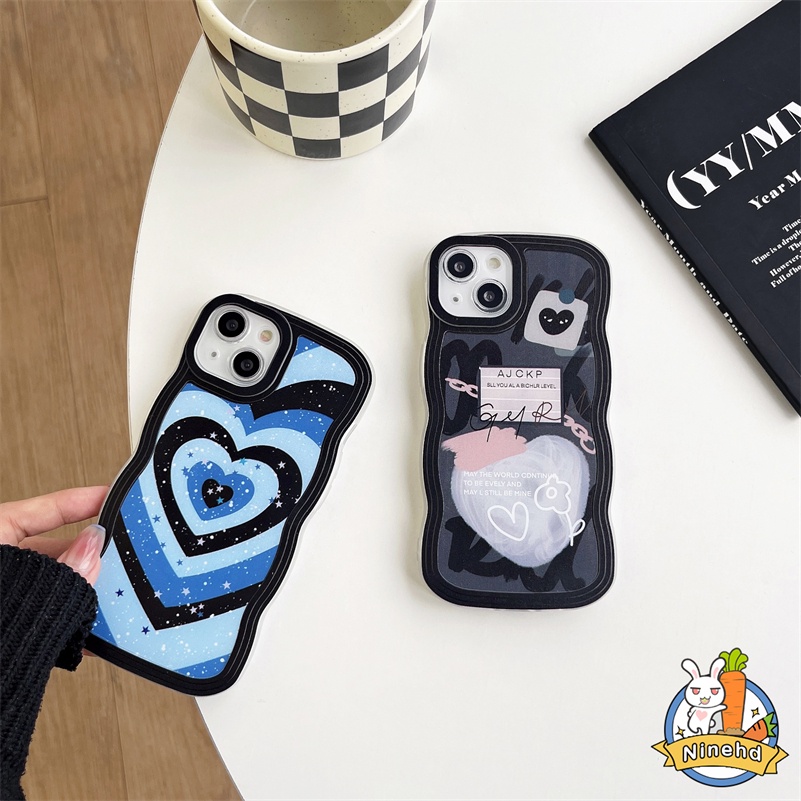 IPHONE Casing Kompatibel Untuk Iphone14 13 12 11 Pro Max X Xr Xs Max8 7 6 6s Plus SE 2020 Fashion Gradient Love Heart Phone Case Wavy Edge Case Shockproof Soft TPU Case Cover Pelindung