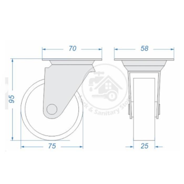 Roda Caster Hampton 3" Nilon Rem Roda Troli 3 Inch Nylon Brake
