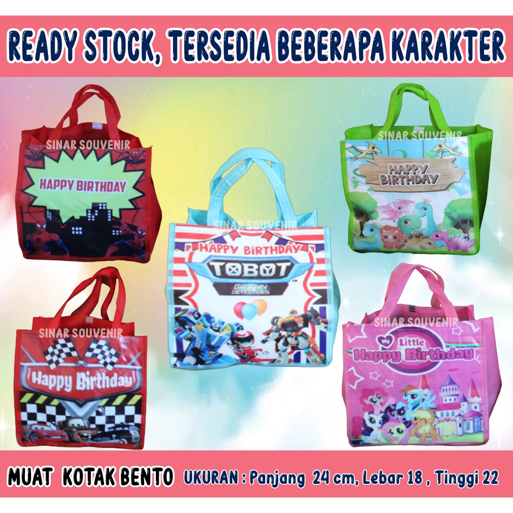 

TAS ULANG TAHUN ANAK - GOODIE BAG MUAT BOX BENTO UK 24X18X22 BANYAK KARAKTER LANGSUNG KIRIM - COD