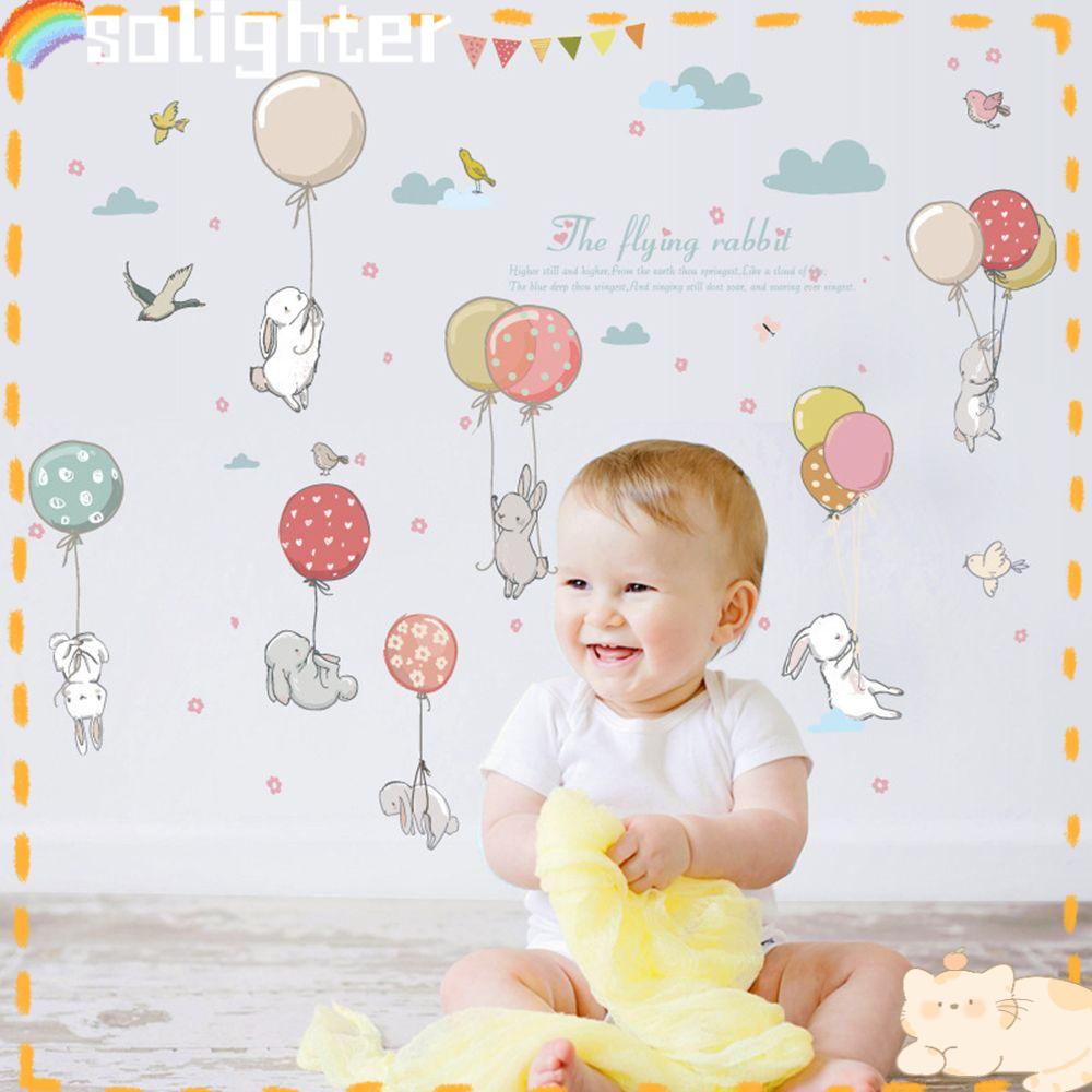 Solighter Stiker Dinding Removable Hiasan Kamar Anak Paskah Supply Kartun Kelinci Balon