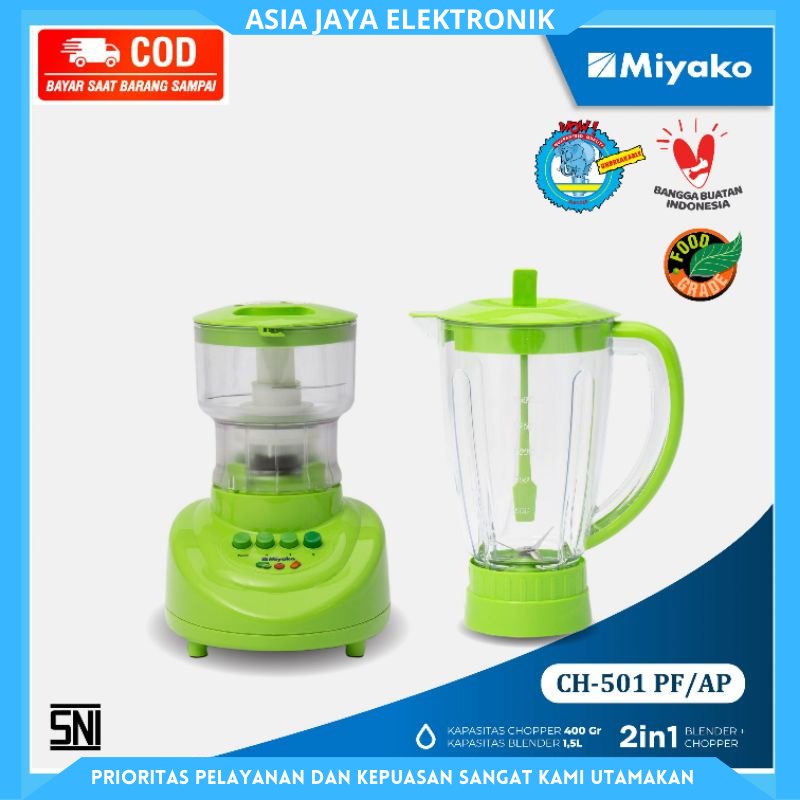 Miyako CH-501 PF AP 2in1 Blender with Chopper - Hijau 1,5L