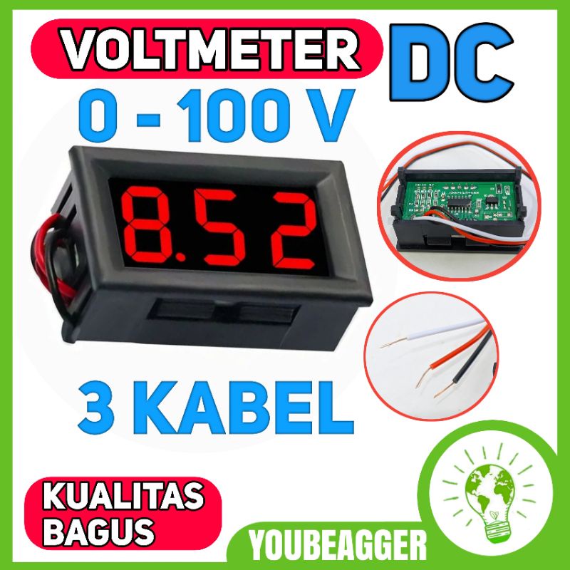 Voltmeter DC 3 kabel 0-100v input 3v-30V DC