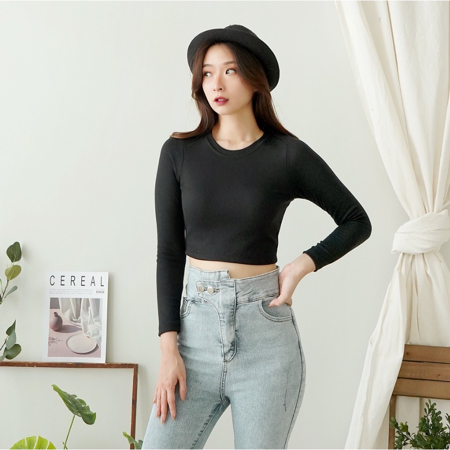 CAVALU Korean Knit Longsleeve Crop Top Lengan Panjang Rajut Kaos 175