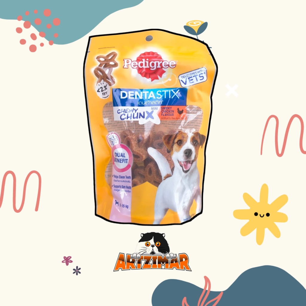 Pedigree DentaStix Chewy Chunx Mini 68gr Smoky Chicken untuk anjing ukuran mini dan medium