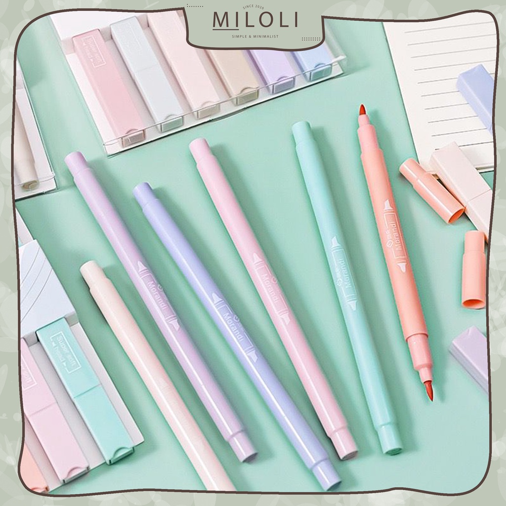 

AT [MILOLI] 6pcs Round Box Double Tip Highlighter Colour Pen Pastel Morandi Pensil Warna Series -