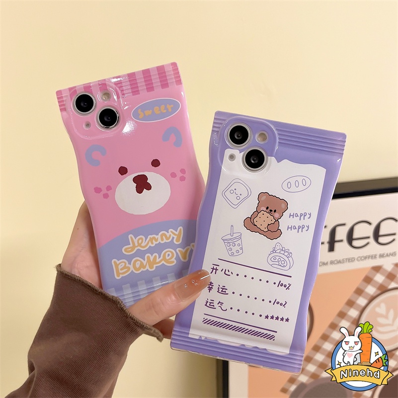 Realme 9 Pro + C35 C31 C30 C21 C21Y C25Y C25 C20 C20A C17 C15 C12 C11 8 8i 7i 5 5i 5s 6i Narzo 50A Prime Ins Gentle Bear Snack Bag Phone Case Glossy Silicone Case Protective Cover