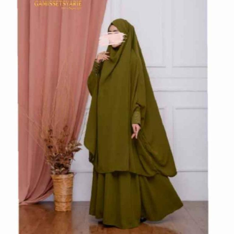 SALE TERBATAS French Khimar Lengan Zipper Smock Karet Renda Jilbab Jumbo Syari Wois