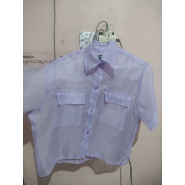 outer organza / Kemeja Organza Lengan Pendek Kainkan LILAC PRELOVED