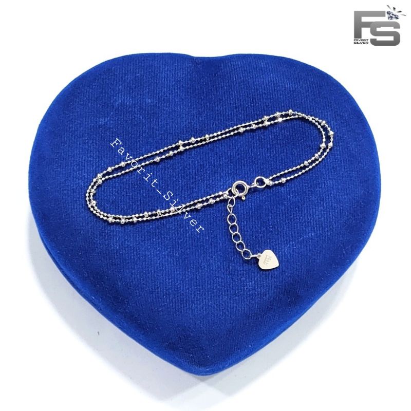 GELANG TANGAN 2 LAYER PERAK ASLI SILVER WANITA 925 LAPIS EMAS PUTIH ASLI RANTAI DUA LAYER BIJI JEDAR