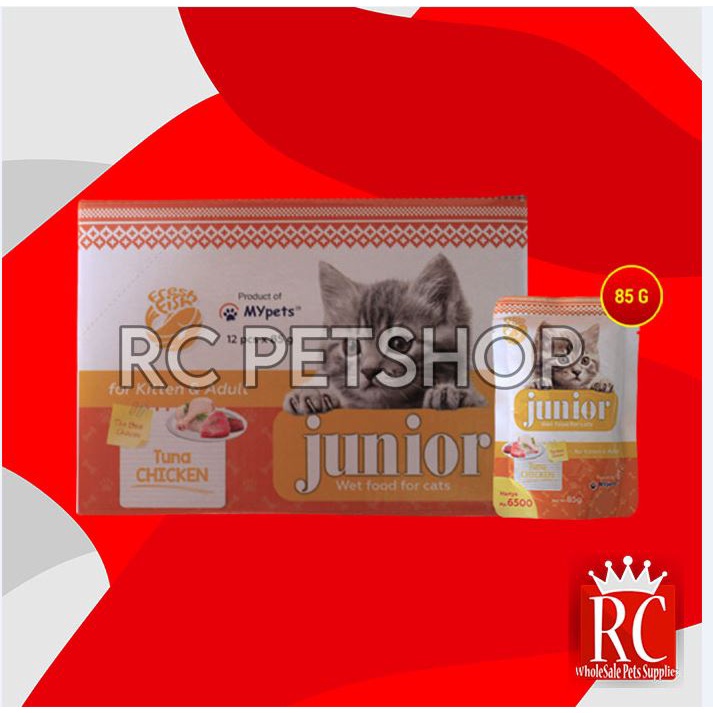 Makanan Kucing Junior Wet Food Pouch 85 Gram Grosir Dus isi 12 Pcs