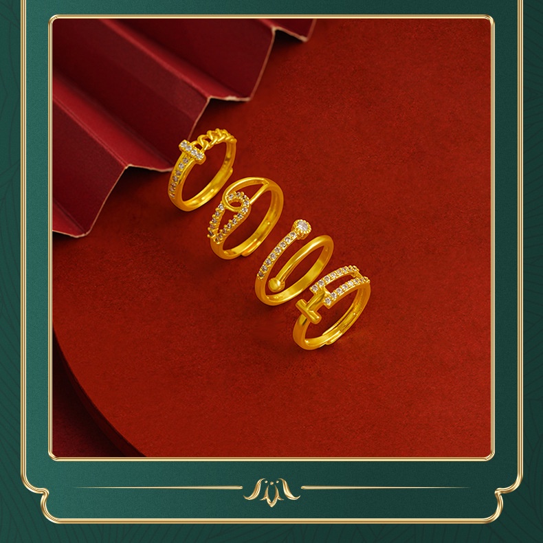 Goldkingdom Perhiasan Fashion 24 K Bangkok Aksesoris Ready Stock Sederhana Berlian Cincin Wanita Cincin Indah Dapat Disesuaikan