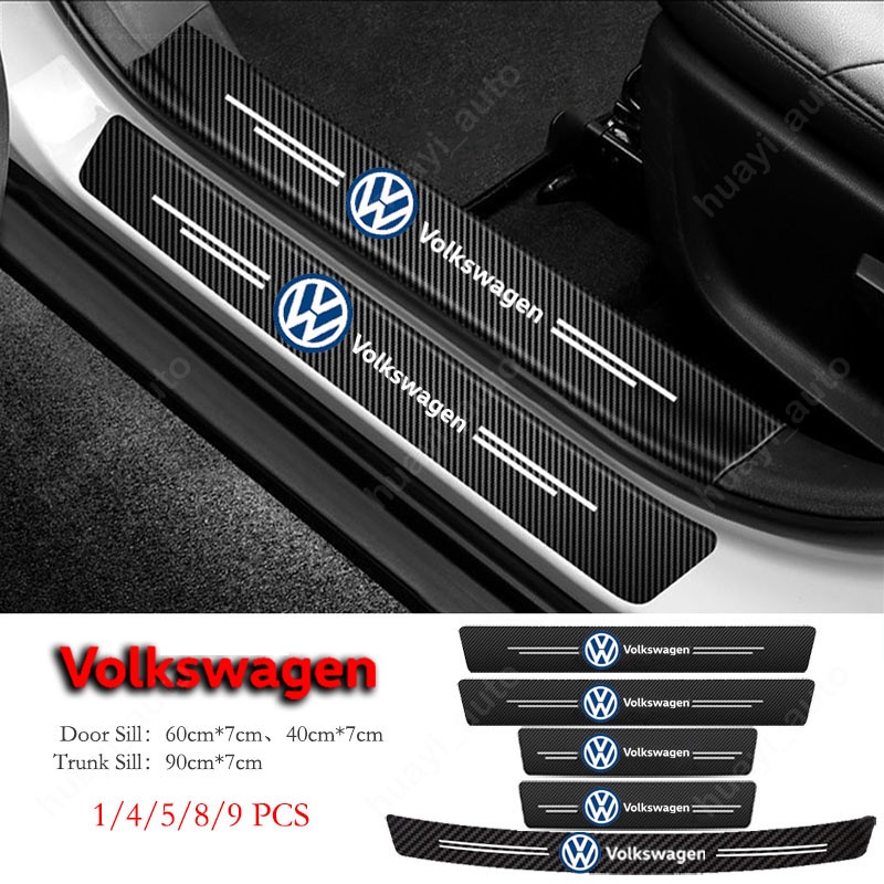 Volkswagen Car Door Sill Sticker Anti Gores Serat Karbon Kulit Sticker Trunk Protector Stiker Untuk VW Polo Fox Gol Up Kumbang Golf Santana Sagitar Tiguan Passat Touran Jetta