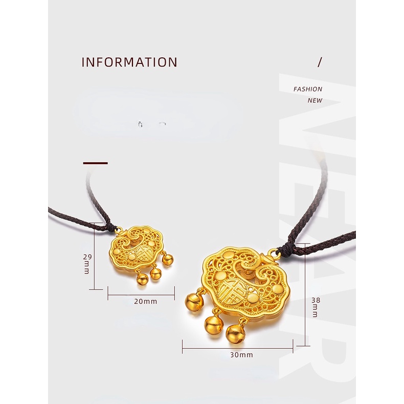 Goldkingdom Perhiasan Fashion Emas Asli Kadar 375Bangkok Aksesoris Ready Stock Fortune As One Wishes Liontin Ukuran Tahan Lama Hidup Lock Ingot Emas Lock Pendant Bawa Keberuntungan