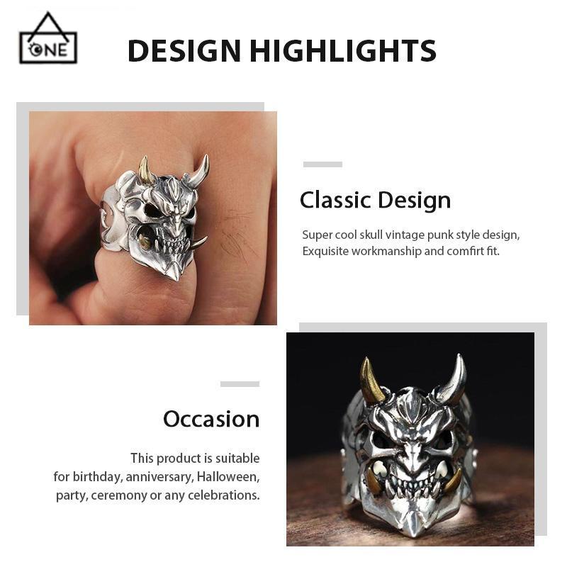 COD❤️Cincin Topeng Paduan  Pembukaan Tengkorak Dapat Disesuaikan  Elektroplating  Cincin Dua Warna-A.one