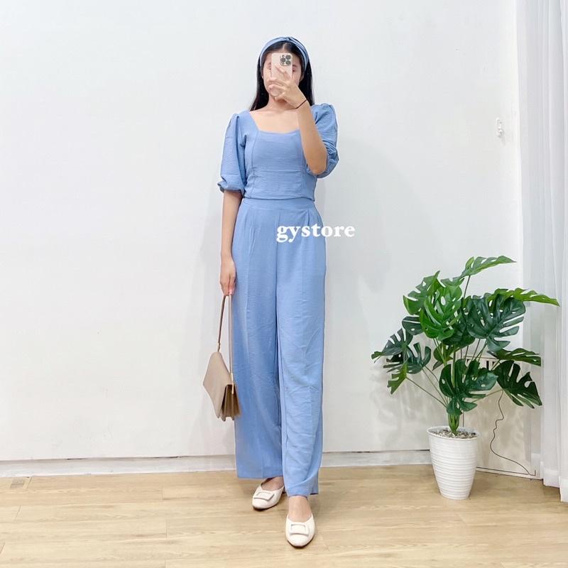 BEFAST - ZSO OOTD SETELAN WANITA SARAH / VERONICA SET / Oneset Wanita Model Terbaru / Pakaian Casual Wanita Remaja / Set Atasan Blouse Leher Kotak+Celana Panjang / Outfit Remaja Kekinian Trendy / Setelan Polos Terlaris / Fashion Daily Remaja ABG Wanita