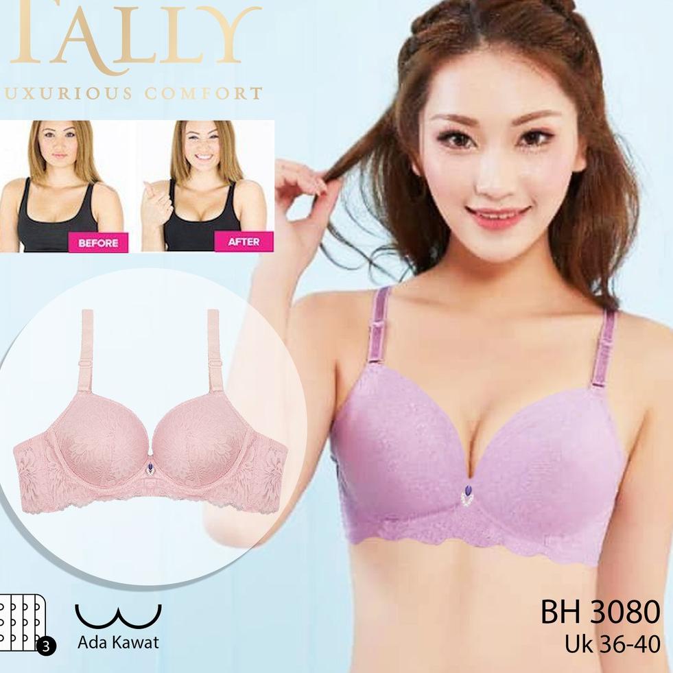 Hot Sale TALLY Bra Tanpa Kawat Busa Tebal Bahan Katun Brokat Cup B Kait 3 Push Up Bra PREMIUM BH 30