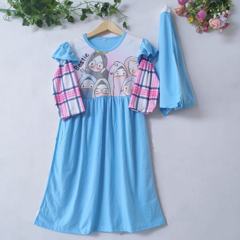 Gamis Anak 4 5 6 7 8 9 10 Tahun Anak Cewek Perempuan set muslim free hijab pakaian muslim lucu kekinian terbaru ( Gamis Ceria )